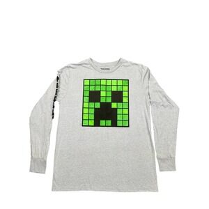 Minecraft Boys XL 18/20‎ Gray Long Sleeve Creeper Graphic Tee Shirt Mojang NWT